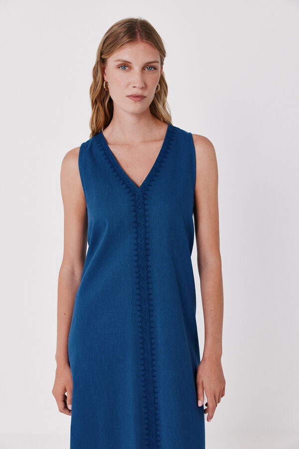 Cortefiel Embroidered dress Blue
