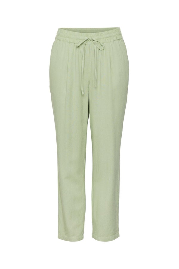 Cortefiel Linen trousers with elasticated waist Green