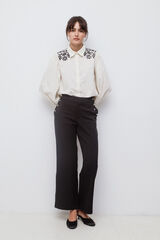 Vila Long trousers with side buttons Black