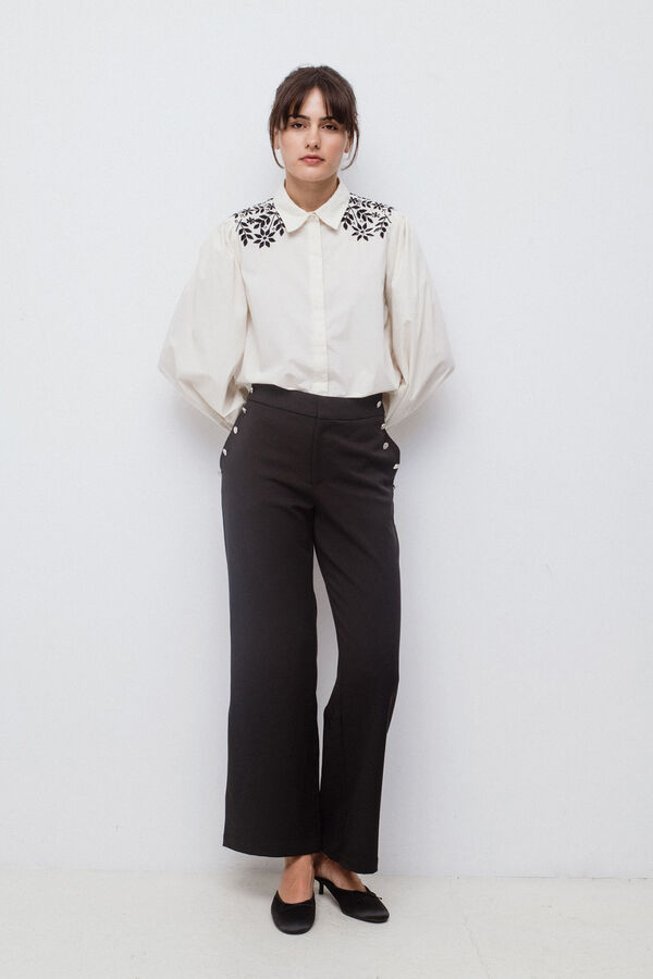 Vila Long trousers with side buttons Black
