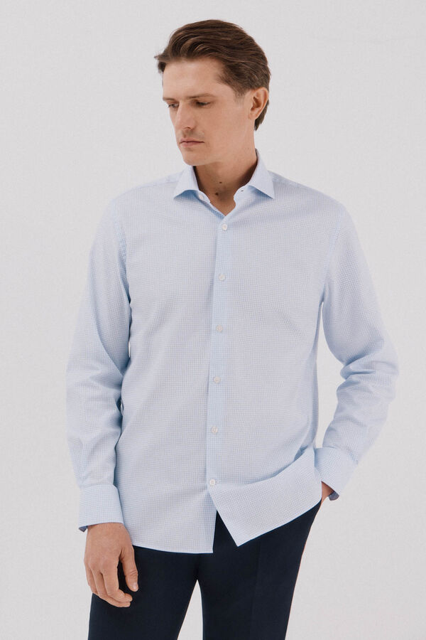 Cortefiel Easy-iron checked dress shirt Blue