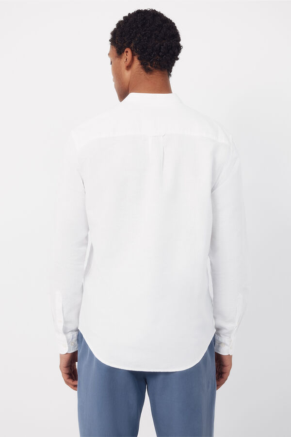 Cortefiel Plain linen cotton mandarin collar shirt White