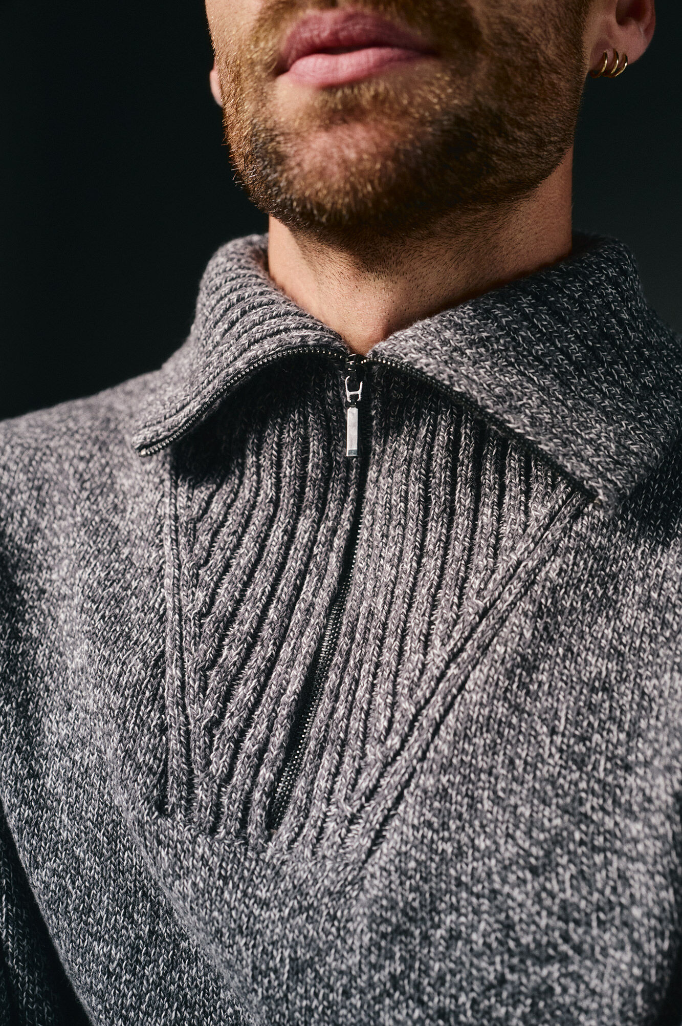 OOTO Su&eacute;ter de algod&atilde;o com gola polo e fecho-&eacute;clair