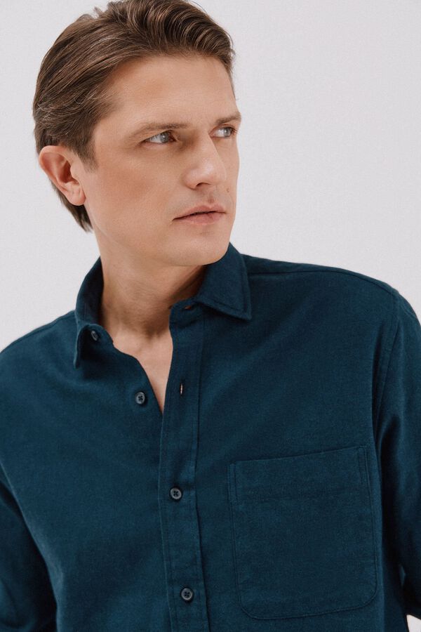 Cortefiel Camisa franela espiga Azul marino