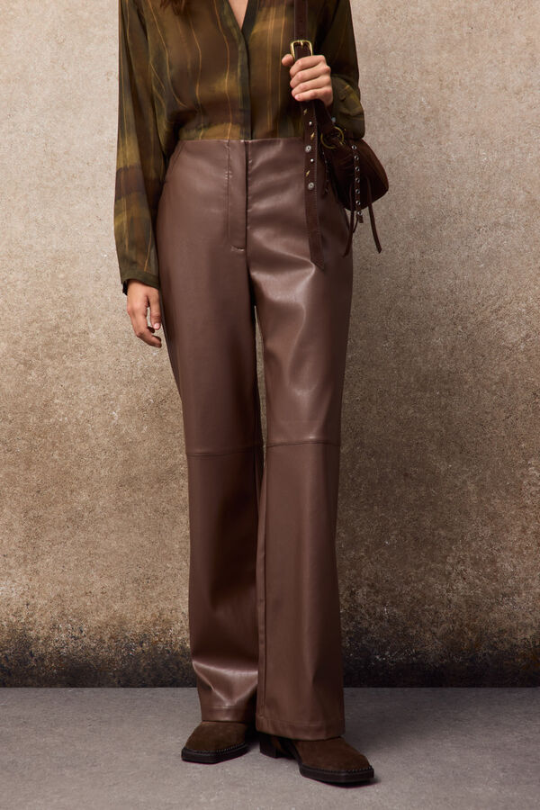 Slowlove Faux leather straight trousers Dark brown
