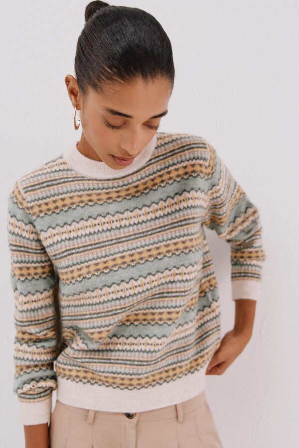 Cortefiel Greek jersey-knit sweater Ivory