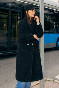 Cortefiel Long double-breasted coat Black