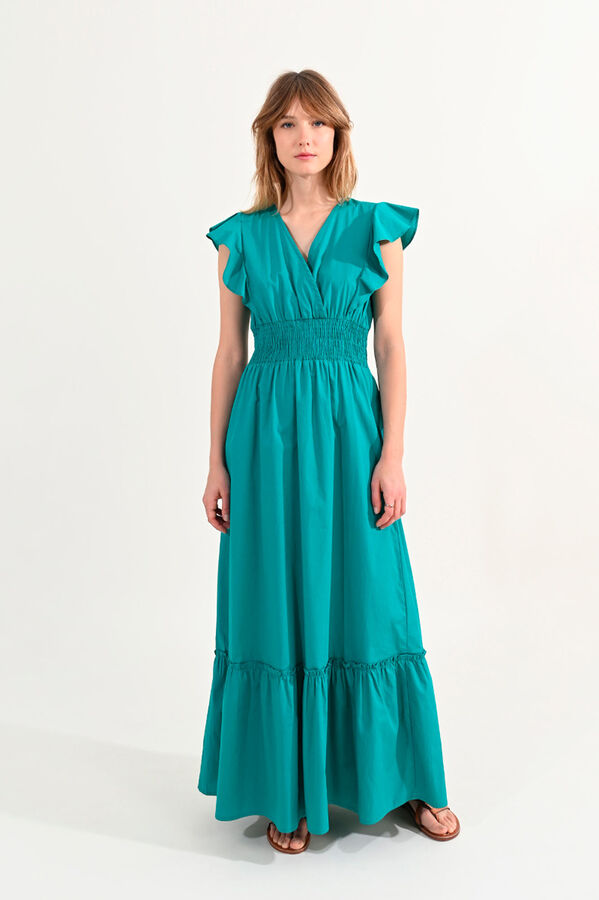 Cortefiel Dress with short butterfly sleeves with ruffles Green