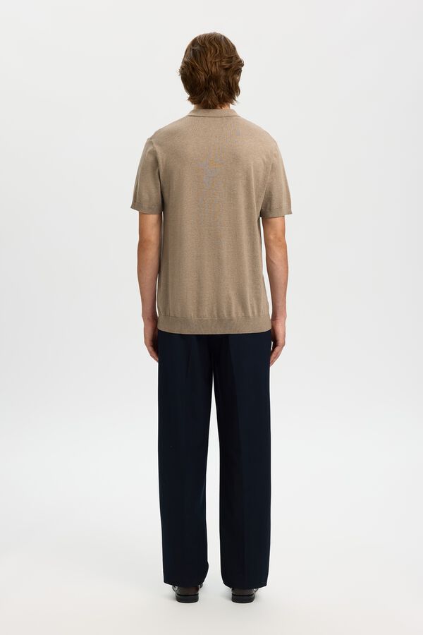 Selected Polo manga curta em malha Castanho