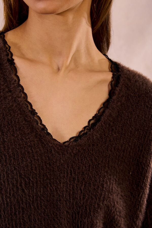 Molly Bracken Camisola de manga comprida com renda em renda Castanho