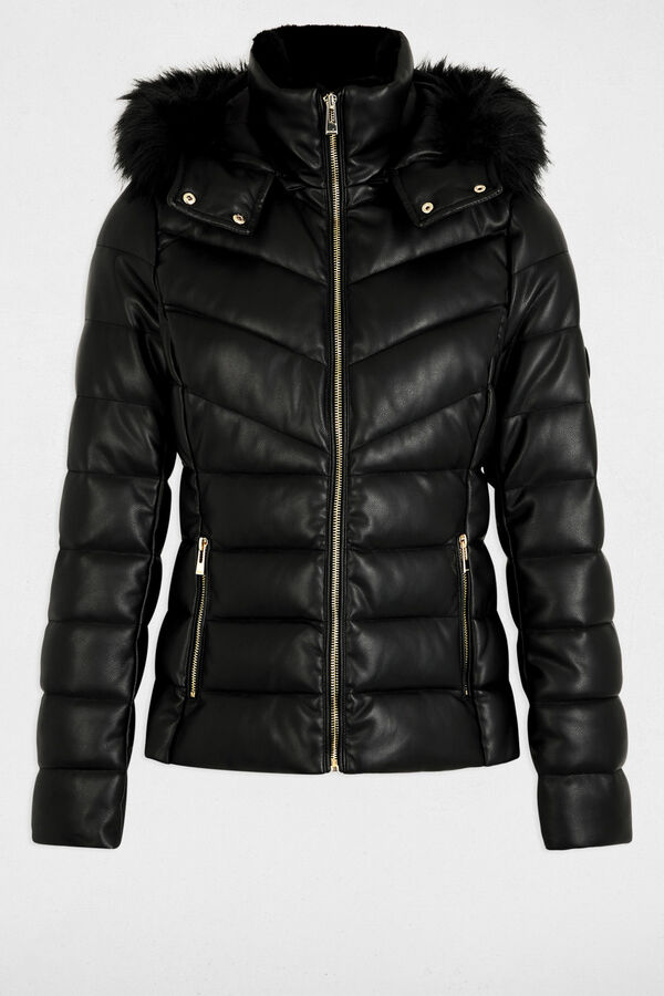 Morgan Casaco de couro sobretudo com capuz Preto
