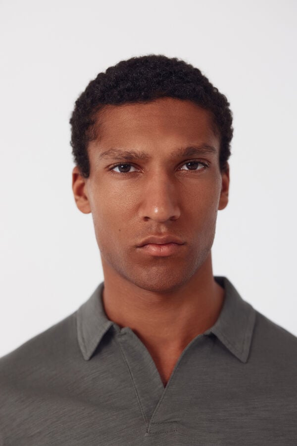 Cortefiel Plain slub polo shirt Kaki