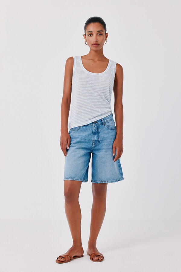 Cortefiel Linen tank top Printed blue
