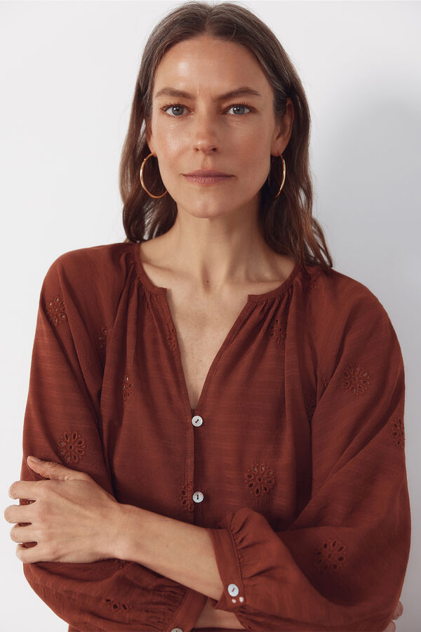 Cortefiel Embroidered blouse Red