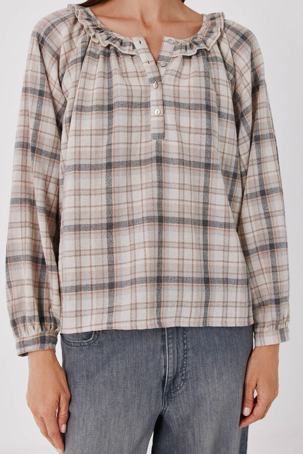 Cortefiel Rustic plaid blouse Printed beige