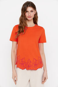 Cortefiel Embroidered hem T-shirt Orange