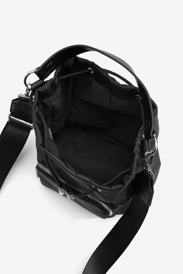 Cortefiel Quilted Nylon Bucket Bag Black