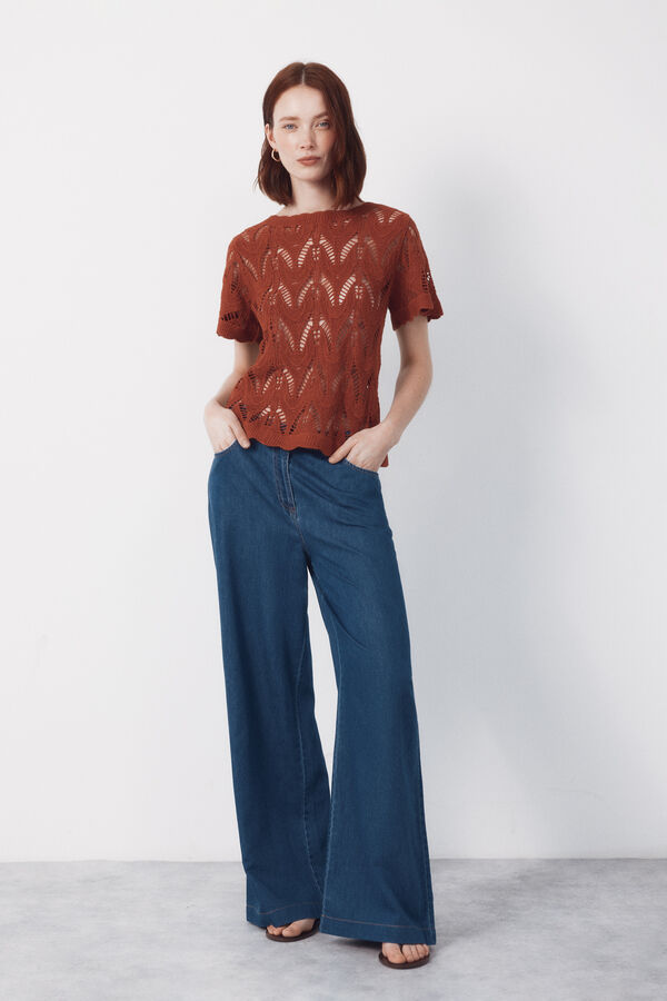 Cortefiel Crochet top Brown