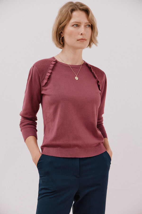 Cortefiel Jersey with ruffle trim Maroon