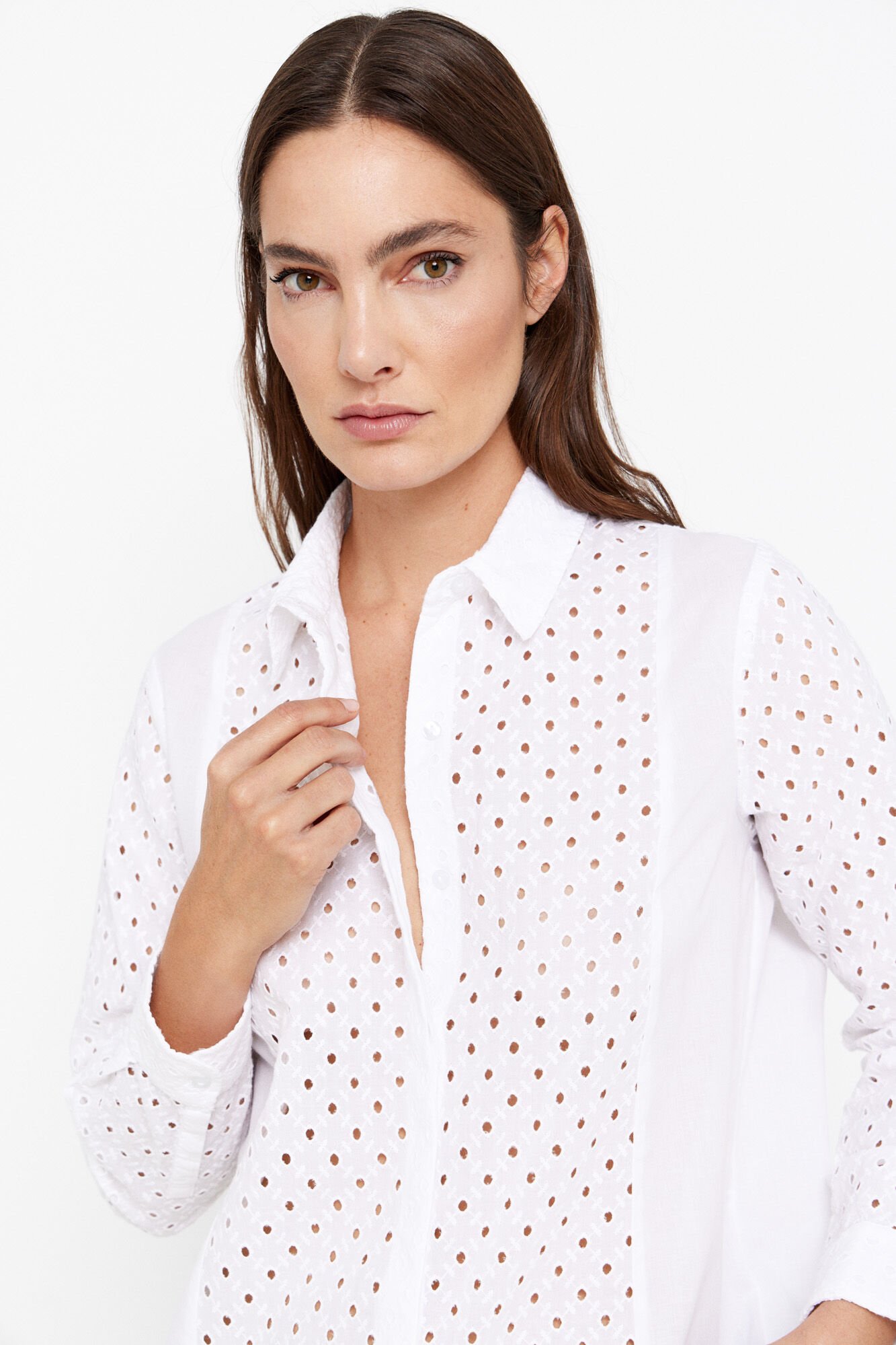 Camisa algodon combinada Blusas de mujer Cortefiel