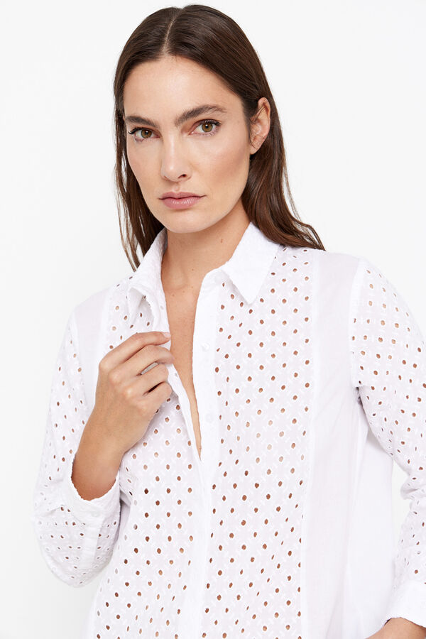 Cortefiel Camisa algodón combinada Blanco