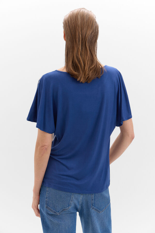 Cortefiel Camiseta satinada estampada Printed blue