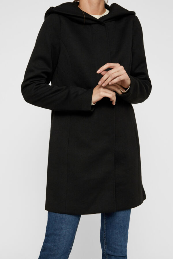 Cortefiel Hooded long-sleeved coat Black