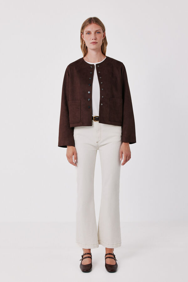 Cortefiel Faux suede jacket Dark brown
