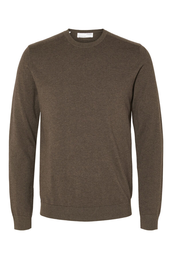 Selected Crew neck jumper in 100% cotton Brown