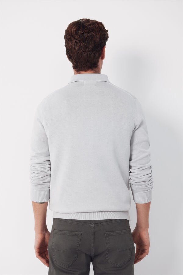 Cortefiel Long sleeve sleeve cotton polo shirt jersey Grey