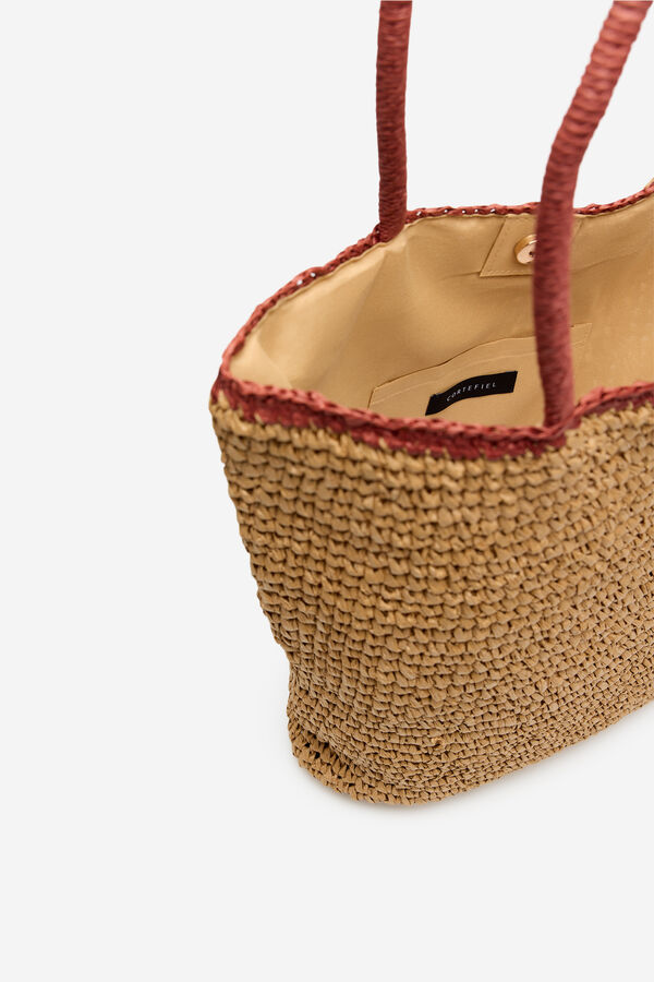 Cortefiel Raffia shopping bag Brown