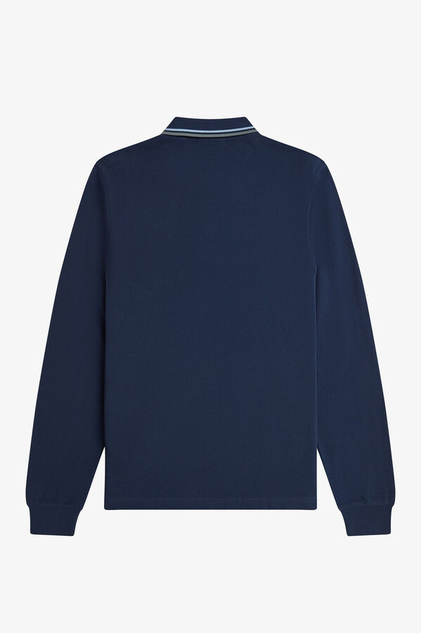 Fred Perry Polo piqué de manga comprida masculina Azul