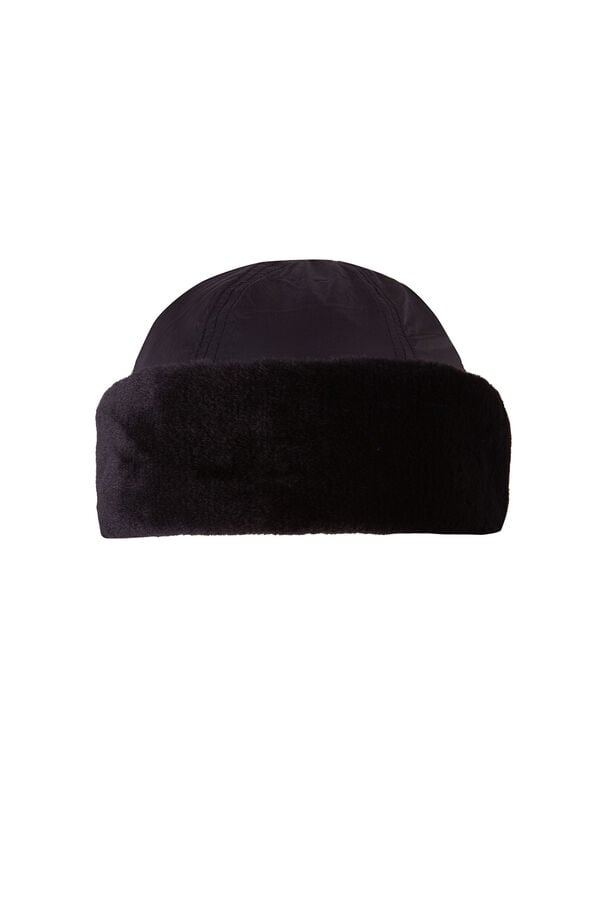 Cortefiel Nylon faux fur beanie Black