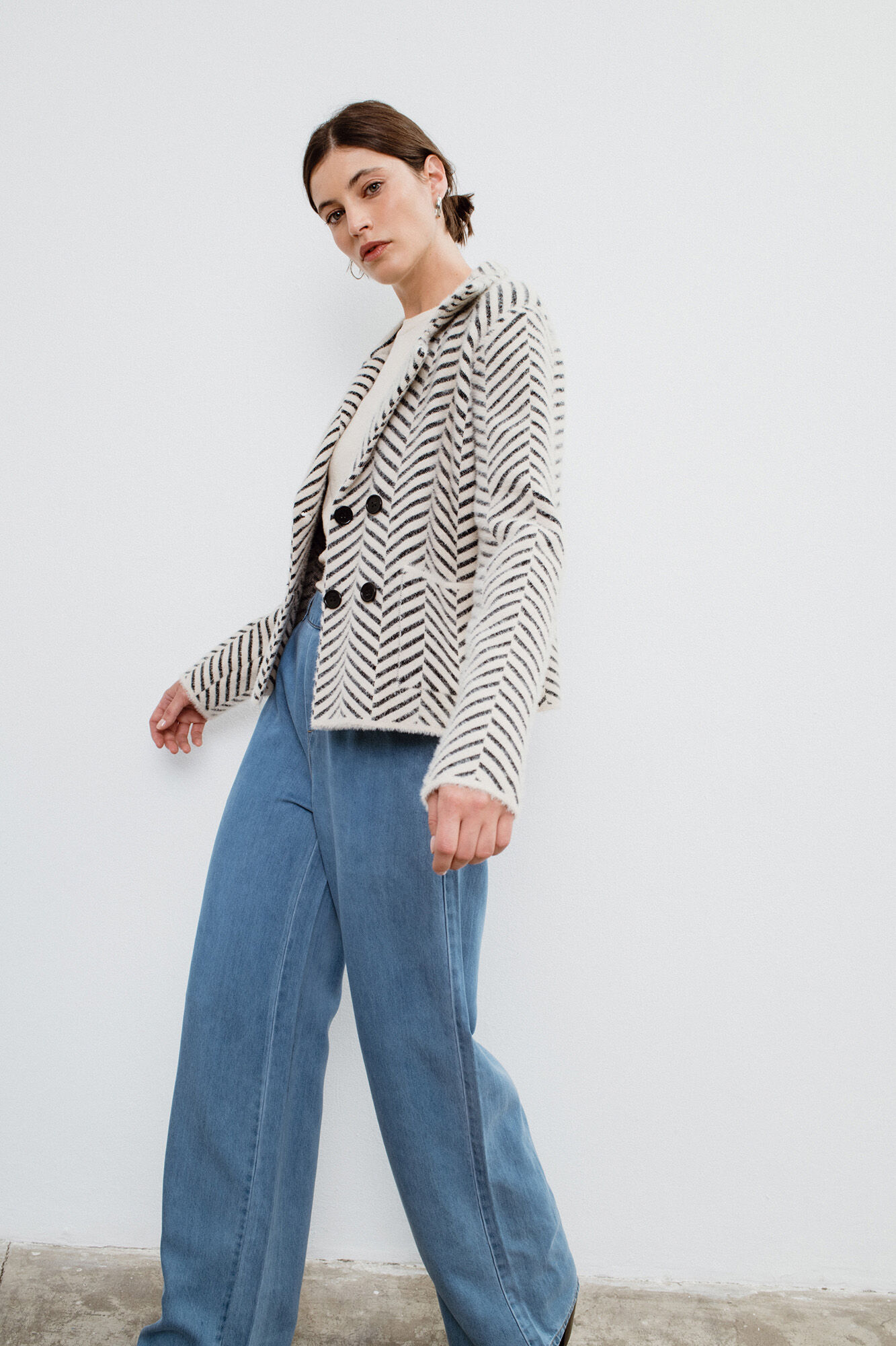 herringbone jersey knit jacket Cardigans Cortefiel
