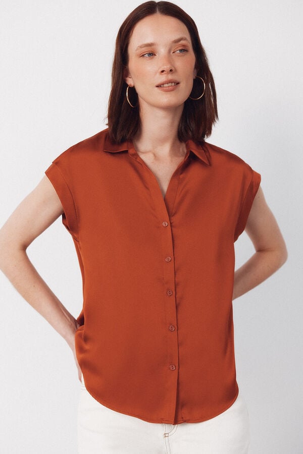 Cortefiel Camisa acetinada Castanho