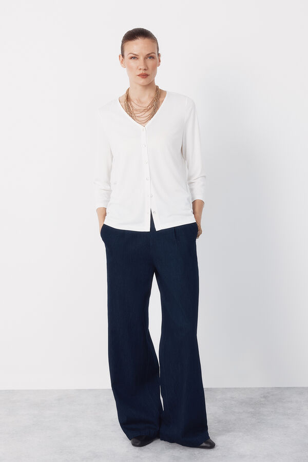 Cortefiel V- neckline top with buttons Ivory