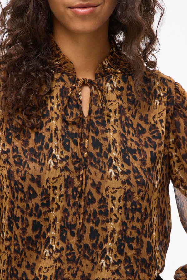 Vila Blusa de chiffon estampada Castanho