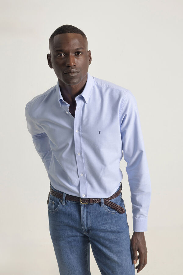 PuroEGO Camisa oxford de algodão slim fit Azul