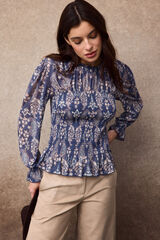 Slowlove Top tul estampado fruncido Estampado azul