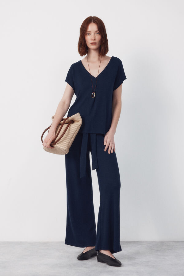 Cortefiel Rustic jersey-knit trousers Navy