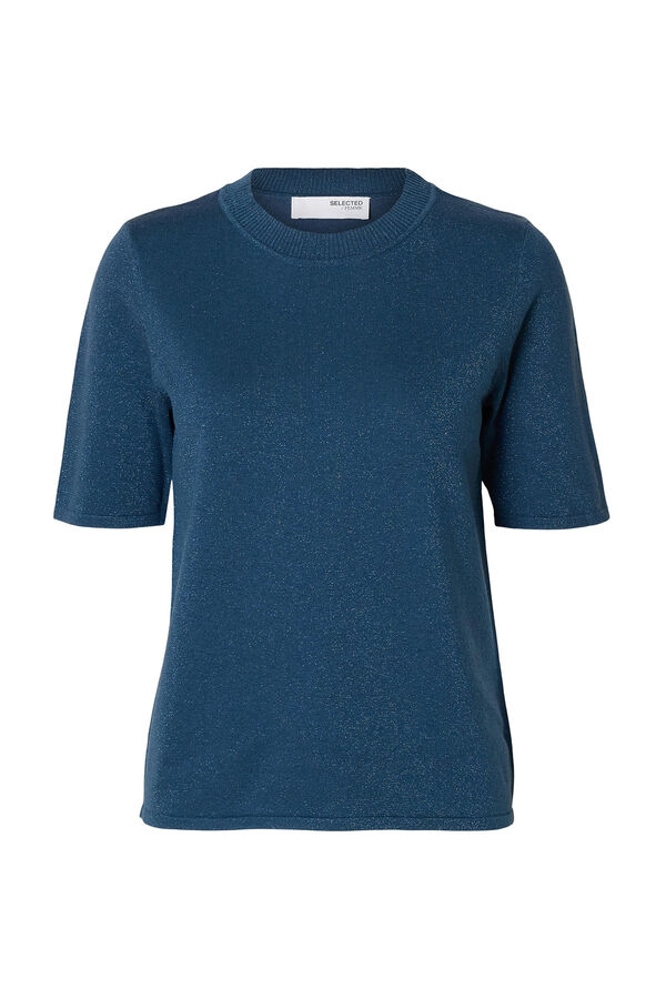 Selected Top de manga curta com glitter Azul