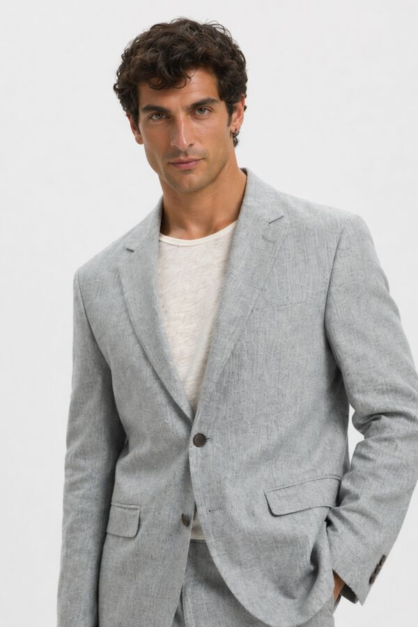 Selected Linen jacket with flap Grey