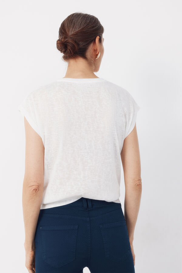 Cortefiel Linen -effect patchwork t-shirt White