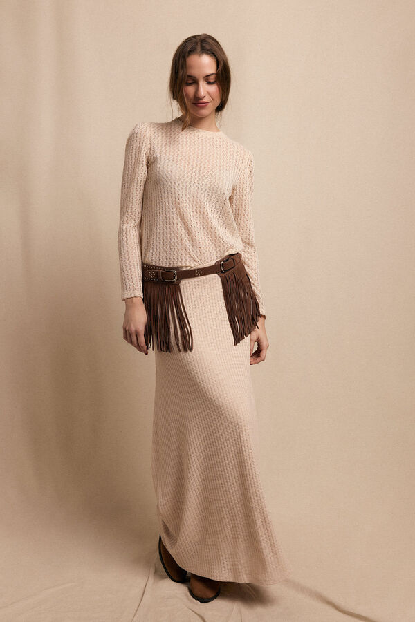 Slowlove Blusa estruturada rústica de manga comprida Ecru