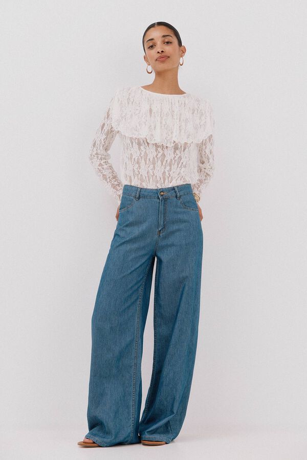 Cortefiel Flounced lace top White