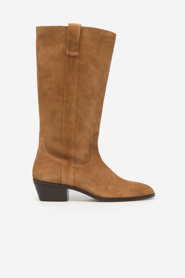 Cortefiel split leather cowboy boot Nude