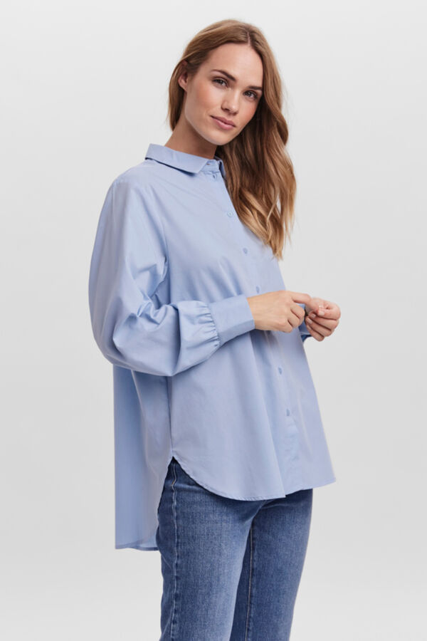 Cortefiel Camisa oversize de mulher de manga comprida Azul