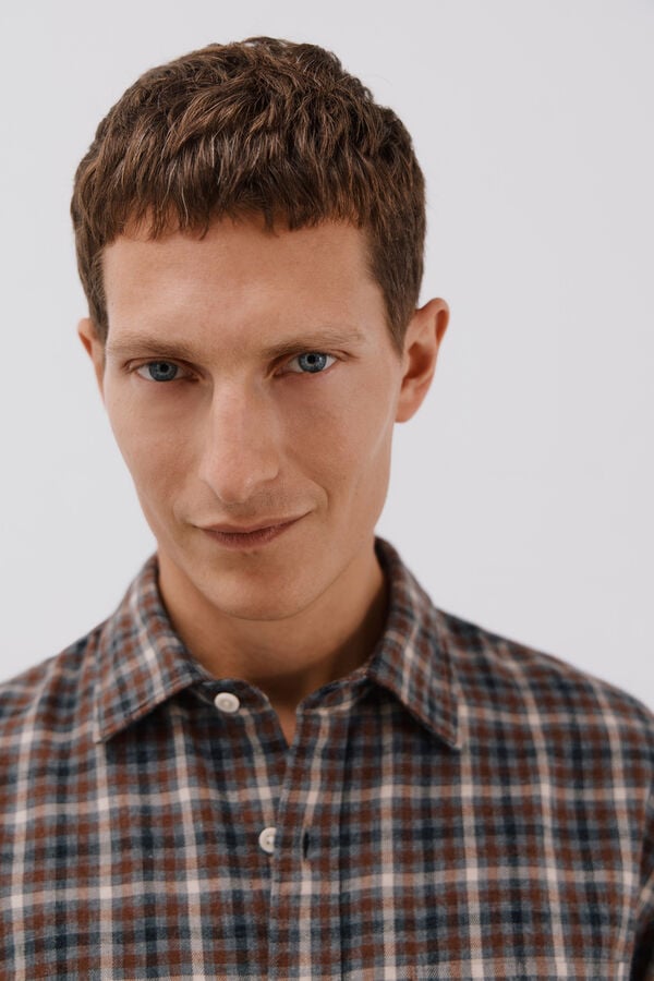 Cortefiel Tencel plaid shirt Grey