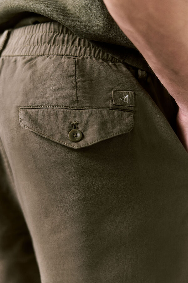 OOTO Linen-cotton regular fit trousers Kaki