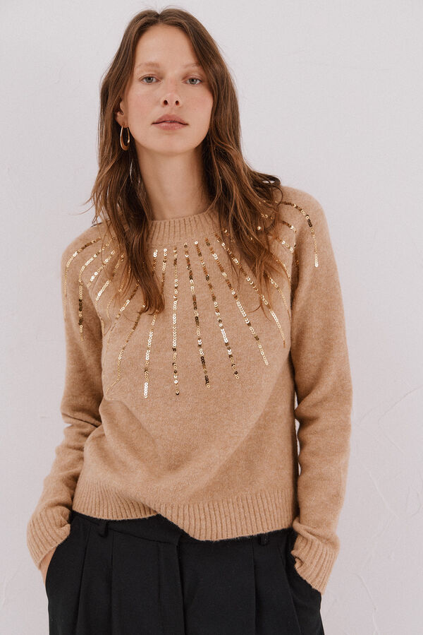 Cortefiel Jersey delantero lentejuelas. Beige